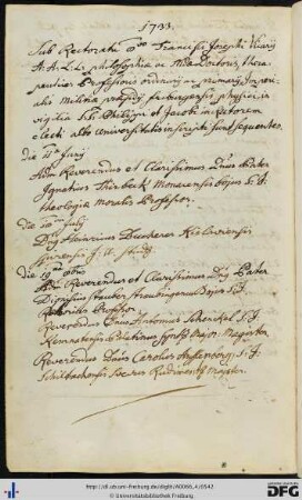 [fol. 270] Rektorat Franz Josef Vicari 1733