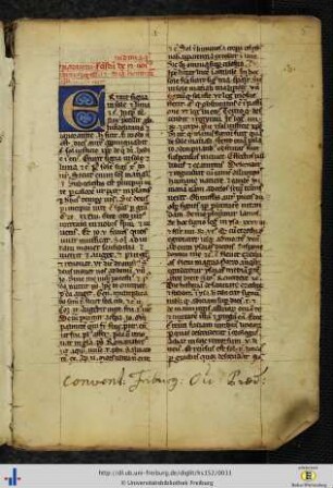 (5r) Besitzvermerk des Dominikanerklosters Freiburg i. Br. (17. Jh).