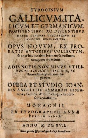 Tyrocinium Gallicum, Italicum et Germanicum
