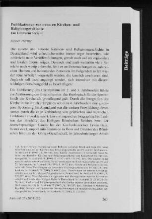 Publikationen zur neueren Kirchen- und Religionsgeschichte : Ein Literaturbericht