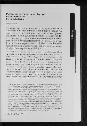 Publikationen zur neueren Kirchen- und Religionsgeschichte : Ein Literaturbericht