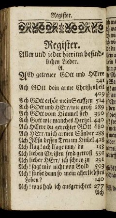 Register. Aller und jeder hierinn befindlichen Lieder.