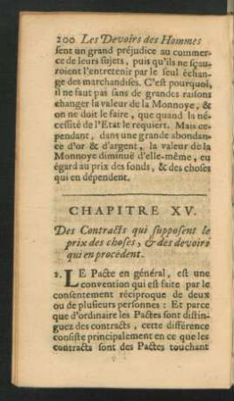 Chapitre XV. Des Contracts qui supposent le prix des choses, & des devoirs qui en procedent.