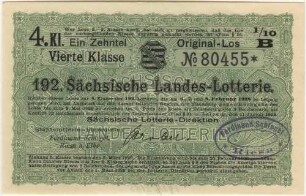 3 Reichsmark / 12 Reichsmark - 1/10 Los, 4. Klasse