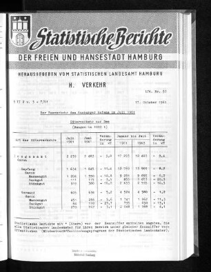 Der Seeverkehr des Hamburger Hafens im Juli 1961 : Lfd. Nr. 50