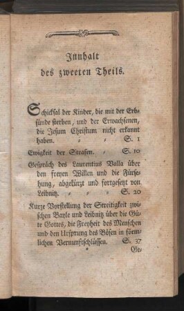 Innhalt des zweeten Theils