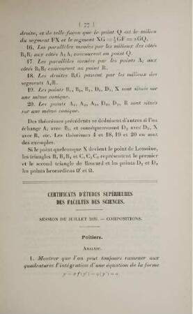 Certificats d'études supérieures des Facultés des Sciences. Session de juillet 1899. - Compositions.