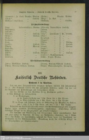 III. Behördenverzeichnis : Kaiserlich Deutsche Behörden