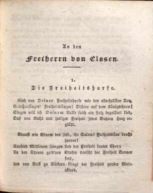 An den Frhrn. von Closen, Wiegenlied für meine jüngste Tochter und Epistel eines aus Bayern Verbannten an seine in München zurückgelassene Gattin : Drei Lieder aus der Verbannung : mit humoristischen und ernsthaften Anmerkungen