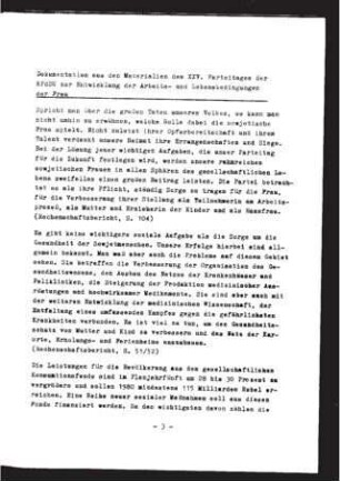 Dokumentation aus den Materialien des XXV. Parteitages der KPdSU zur Entwicklung der Arbeits- und Lebensbedingungen der Frau