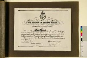[Kopie der Ernennungsurkunde zum Hofjuwelier durch Margherita di Savoia 1905]