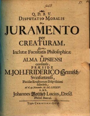 Disp. mor. de iuramento per creaturam