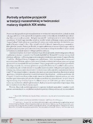 Portrety artystów przyjaciól w tradycji nazareńskiej w twórczości malarzy śląskich XIX wieku
