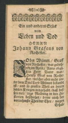 Ein und anderes Stück vom Leben und Tod Herrn Johann Grafens von Rochester.