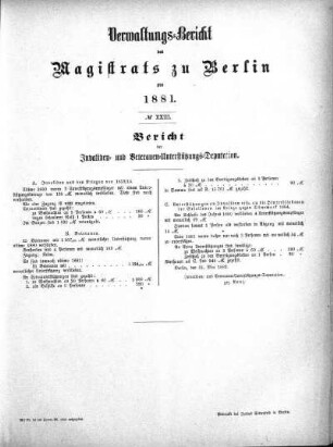 No. XXIII. Bericht der Invaliden- und Vetreranen-Unterstützungs-Deputation