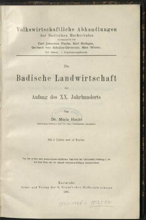 Die Badische Landwirtschaft am Anfang des XX. Jahrhunderts