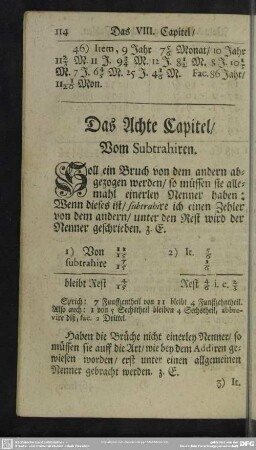 Das Achte Capitel, Vom Subtrahiren