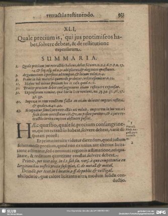 XLI. Quale precium is, qui ius protimiseos habet, solvere debeat, & de restitutione expensarum