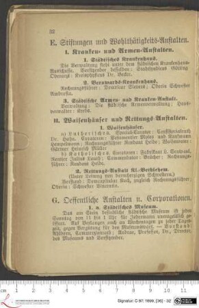 E. Stiftungen und Wohlthätigkeits-Anstalten.