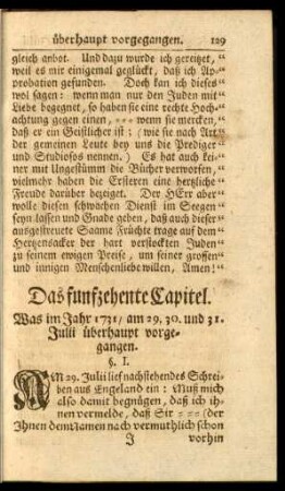 Das funfzehente Capitel. Was im Jahr 1731, am 29, 30. und 31. Julii überhaupt vorgegangen.