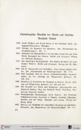 Chronologische Übersicht der Werke und Aufsätze Berthold Riehls