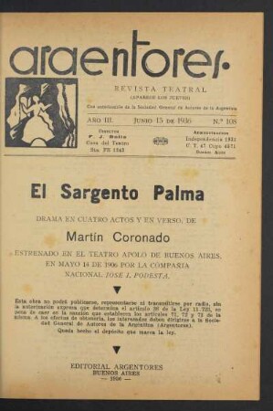 1936010800: El sargento Palma : drama en cuatro actos y en verso