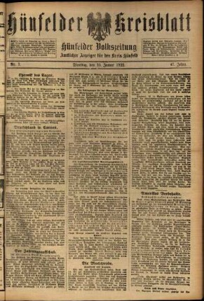 Ausgabe vom Dienstag, den 10. Januar 1922.