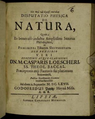 Disputatio Physica De Natura