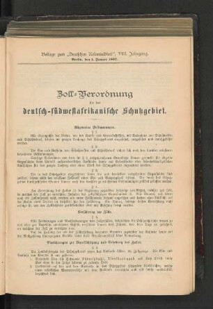 Zoll-Verordnung für das deutsch-südwestafrikanische Schutzgebiet.