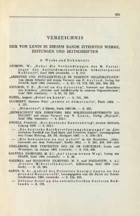 Verzeichnis Der Von Lenin In Diesem Bande Zitierten Werke, Zeitungen und Zeitschriften