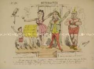 Actualités (25). - Karikatur auf Napoleon III., Eugénie und Wilhelm I.