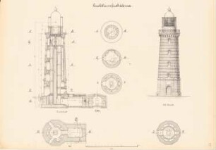 Leuchtturm Dornbusch, Hiddensee: Ansicht, Schnitte 1:100