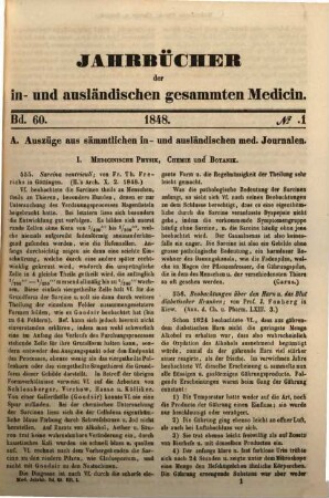 Carl Christian Schmidt's Jahrbücher der in- und ausländischen gesammten Medicin. 60. 1848