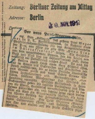 Kritik aus Berliner Zeitung am Mittag (20.11.1917)