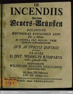 De Incendiis Von denen Feuers-Brünsten