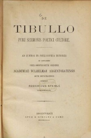 De Tibullo puri sermonis poetici cultore ...