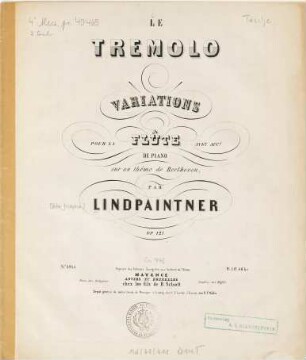 Le tremolo : variations pour la flûte avec acct. de piano ; sur un thême de Beethoven ; op. 121