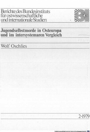 Jugendselbstmorde in Osteuropa und im intersystemaren Vergleich