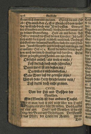 CXVIII. Von der List und Boßheit der Menschen. Ein Mensch ist des andern Teufel.