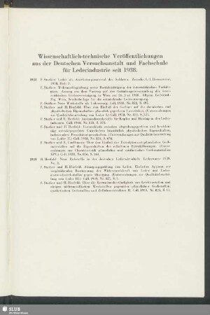 Wissenschaftlich-technische Veröffentlichungen aus der Deutschen Versuchsanstalt und Fachschule für Lederindustrie seit 1938