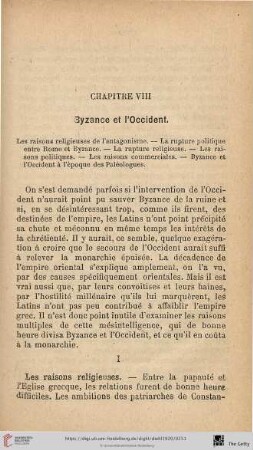 Chapitre VIII: Byzance et l'Occident