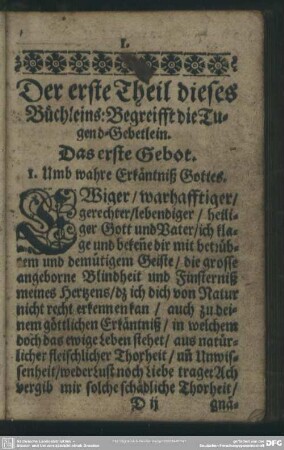 Der erste Theil dieses Büchleins: Begreifft die Tugend-Gebetlein