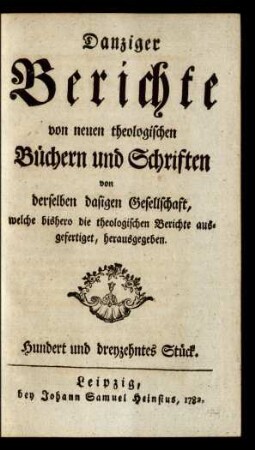 Hundert und dreyzehntes Stück