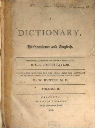 A Dictionary, Hindoostany and English. 2