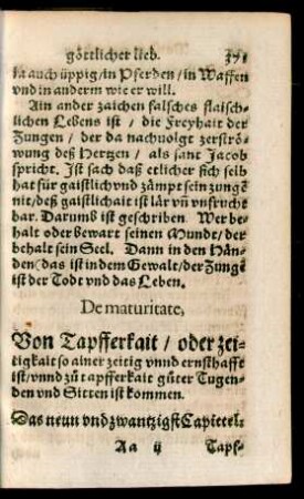 De maturitate, Von Tapfferkait/ oder zeitigkait ... Das neun und zwantzigst Capittel.