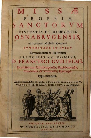 Missae Propriae Sanctorvm Civitatis Et Dioecesis Osnabrvgensis : ad formam Missalis Romani