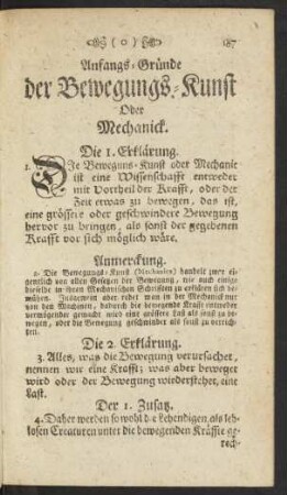 Anfangs-Gründe der Bewegungs-Kunst Oder Mechanick