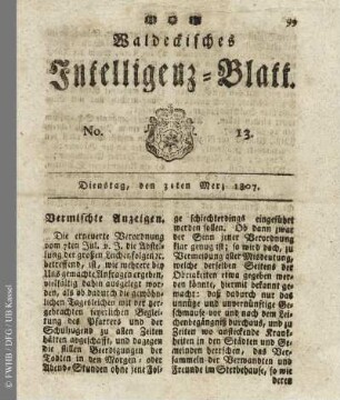 No. 13, Dienstag, den 31ten Merz 1807