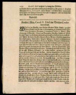 Kayserl. Maj. Caroli V. Edict die Bücher Censur betreffend