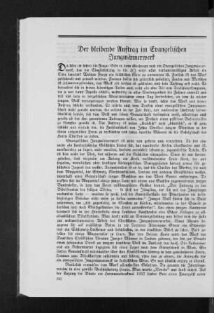 Der bleibende Auftrag im Evangelischen Jungmännerwerk